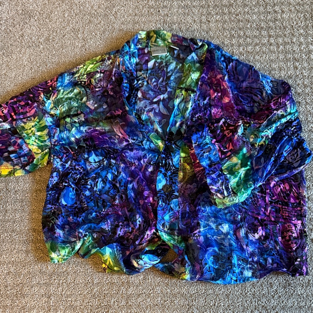 Chico's Colorful Abstract Blouse Size 2 Large